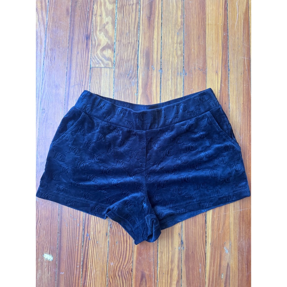 Juicy Couture Velour Monogram Rhinestone Shorts Navy Blue Y2K Medium